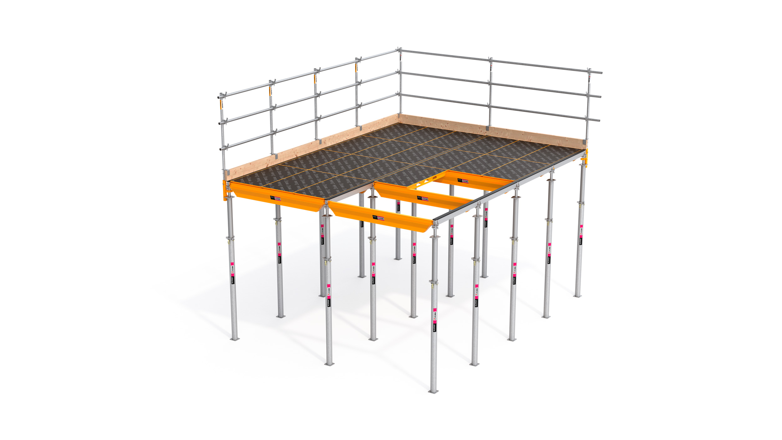 Hochwertige, leichte und flexible Deckenschalung aus Aluminium, sehr schnell bei der Montage und mit Fallkopfsystem für das Frühausschalen.