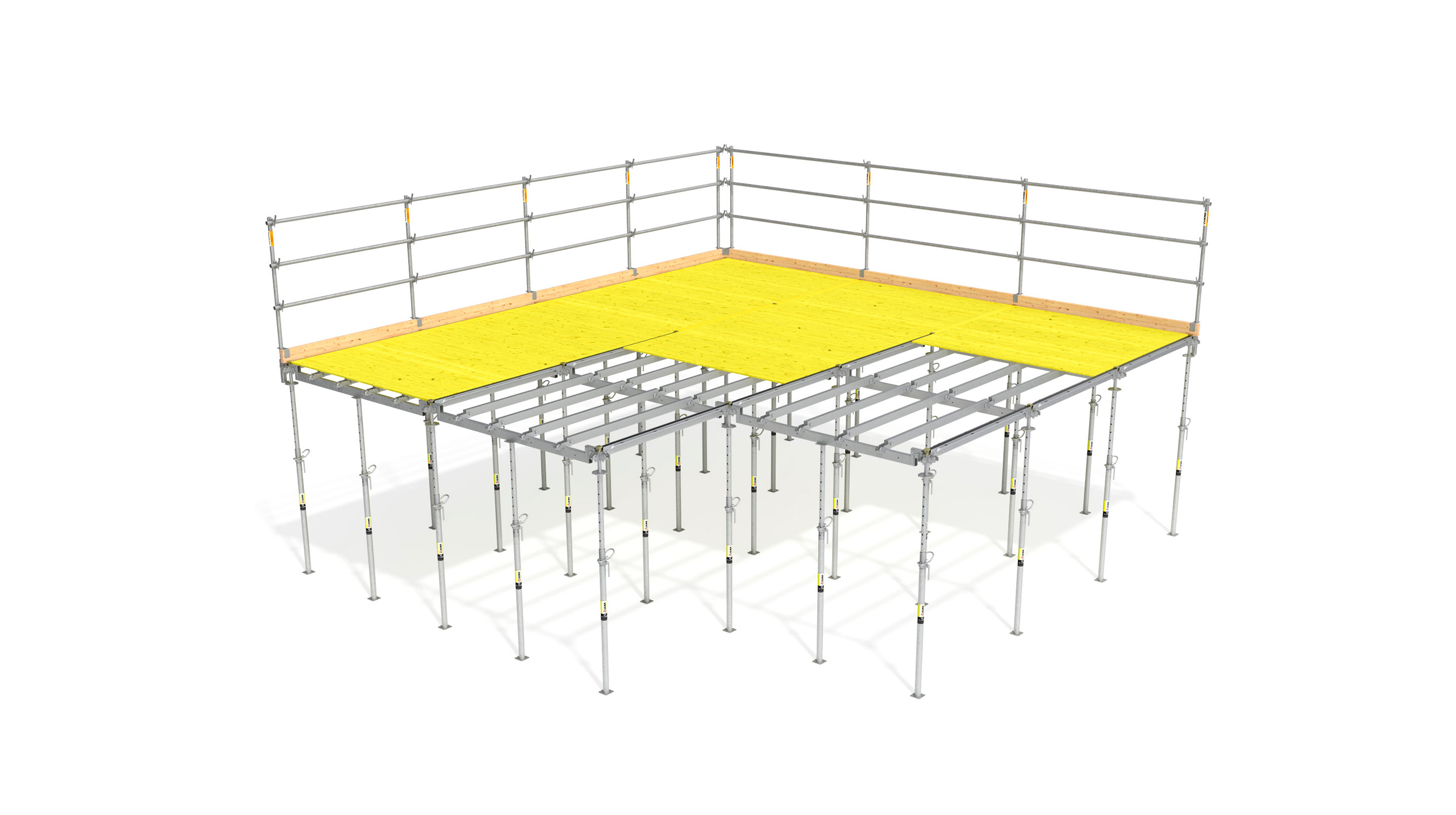 Leichtes und modulares Deckenschalung-Trägersystem aus feuerverzinkten, dünnwandigen und hochfesten Stahlprofilen mit hoher Leistungsfähigkeit.