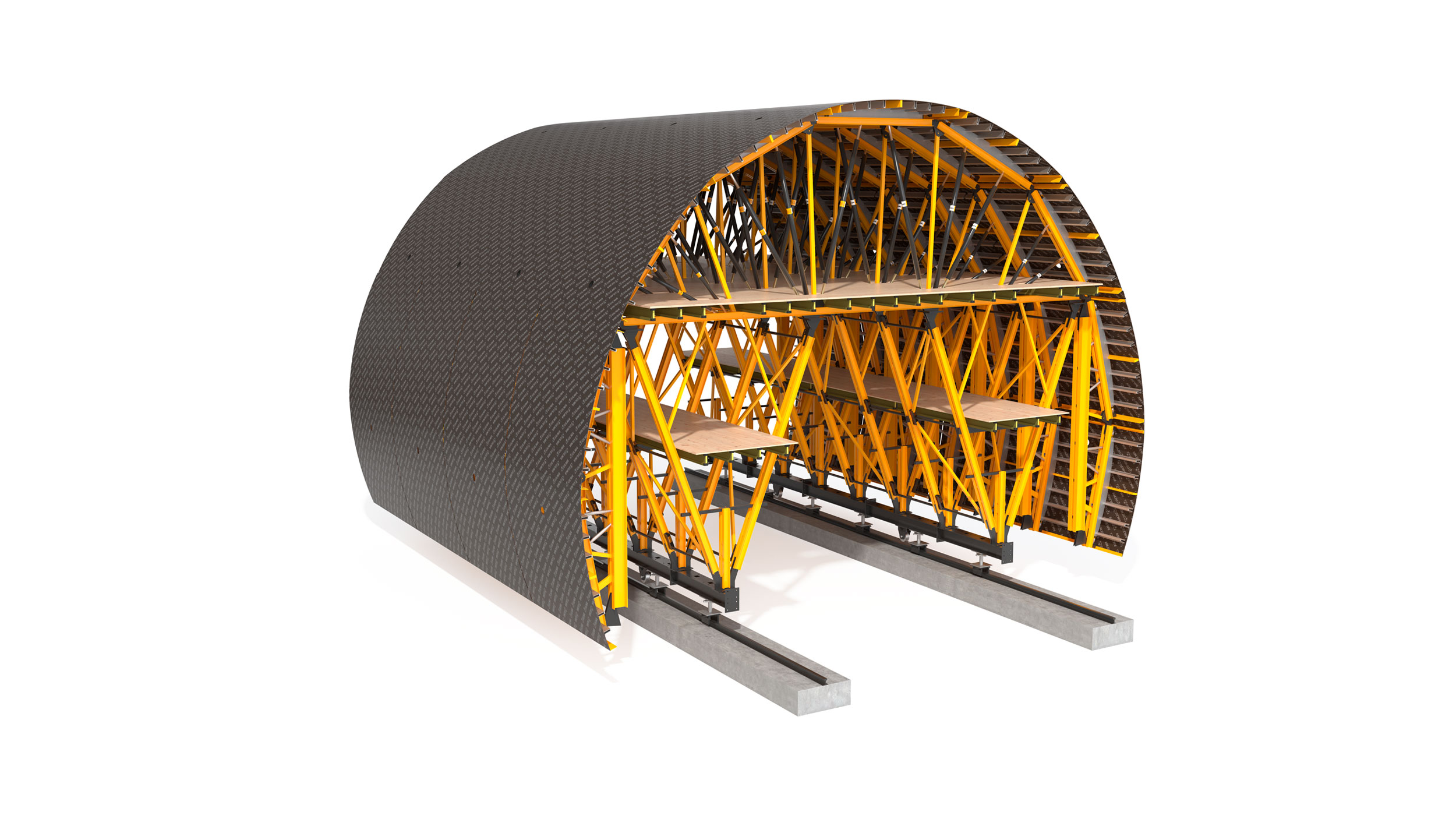 Vollständig konfigurierbarer Träger, am besten geeignet für Tunnel bis zu 1 km Länge. Äußerst kostengünstiges System. Mietgeräte verfügbar.
