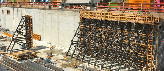 Betonschalungssystem für den Bau von einhäuptigen Wänden.